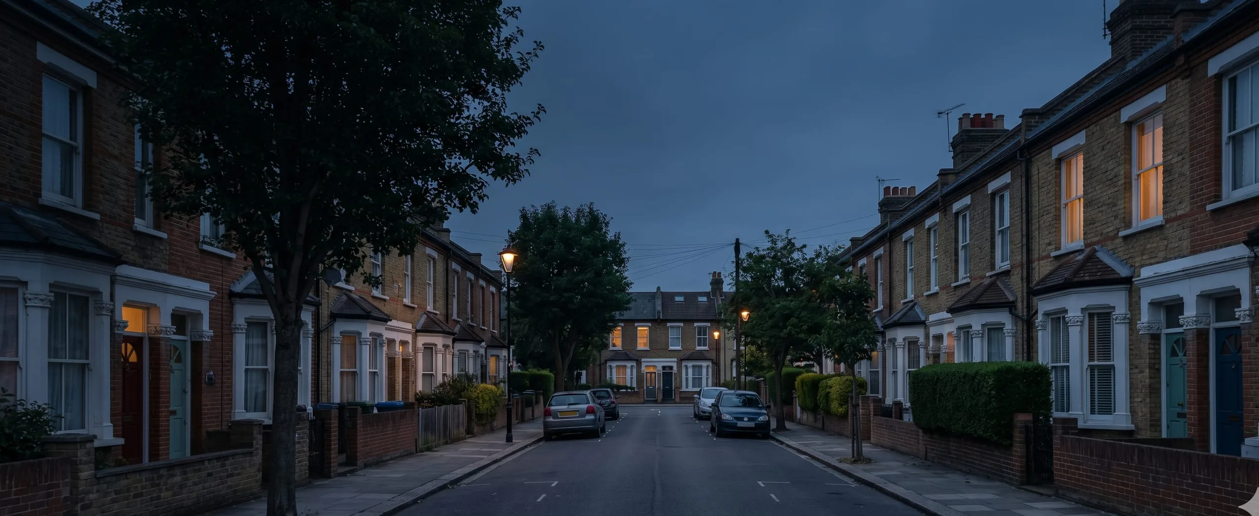 UK residential street at dusk